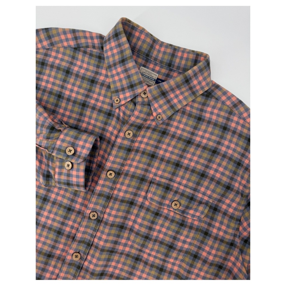 Southern Marsh Shirt Mens 2X Orange Blue Plaid Cotton Flannel Button Long Sleeve